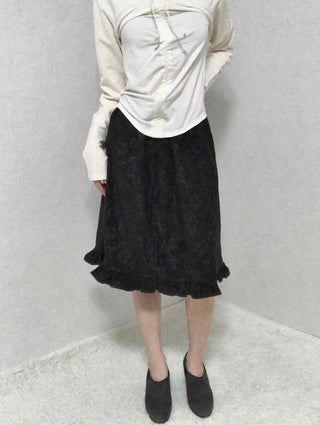 Embossed Flower Frill Elastic Waist Midi Skirt