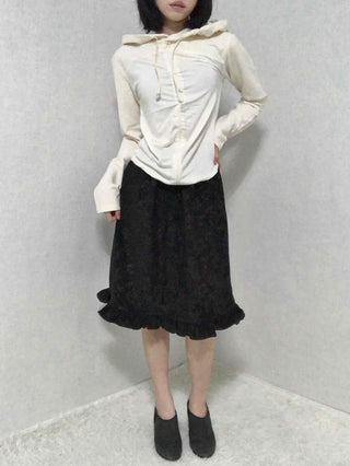Embossed Flower Frill Elastic Waist Midi Skirt
