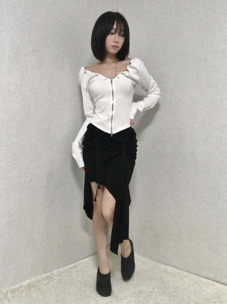 Drawstring Ash Asymmetrical Long Skirt