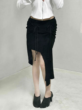 Drawstring Ash Asymmetrical Long Skirt