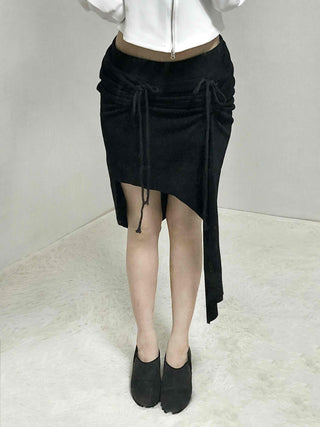 Drawstring Ash Asymmetrical Long Skirt