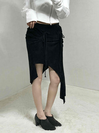 Drawstring Ash Asymmetrical Long Skirt