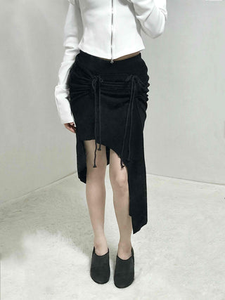 Drawstring Ash Asymmetrical Long Skirt