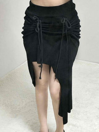 Drawstring Ash Asymmetrical Long Skirt
