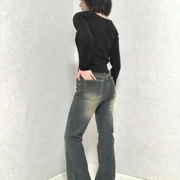 High-waisted yellow washed vintage jeans