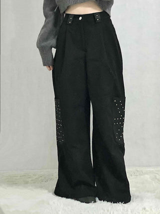 Studded Wide Cargo Long Pants
