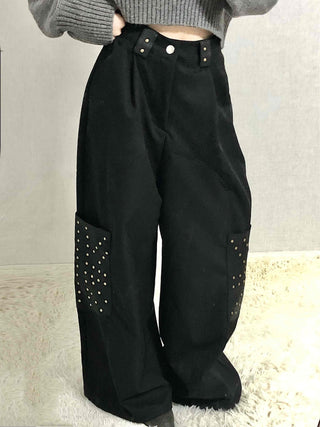 Studded Wide Cargo Long Pants