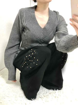 Studded Wide Cargo Long Pants