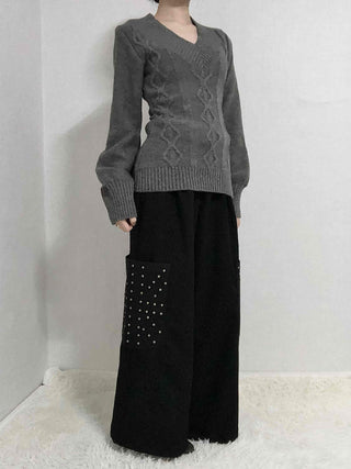 Studded Wide Cargo Long Pants