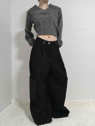 Studded Wide Cargo Long Pants