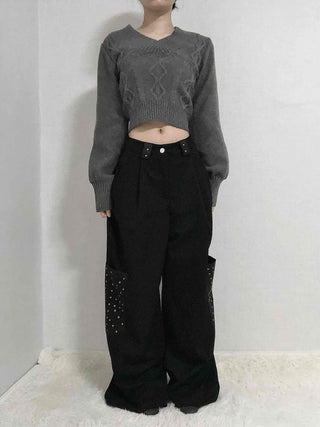Studded Wide Cargo Long Pants
