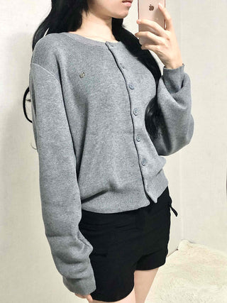Soft Balloon Sleeve Round Neck Knit Cardigan