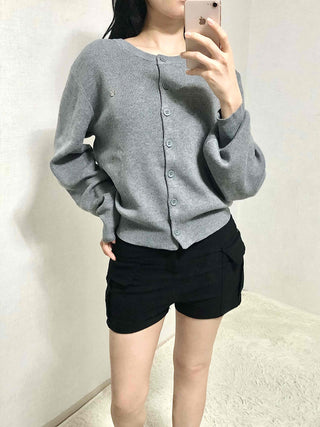 Soft Balloon Sleeve Round Neck Knit Cardigan