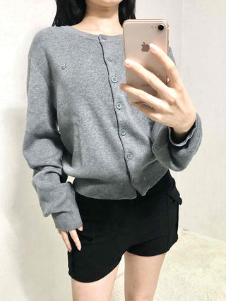 Soft Balloon Sleeve Round Neck Knit Cardigan