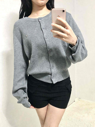 Soft Balloon Sleeve Round Neck Knit Cardigan