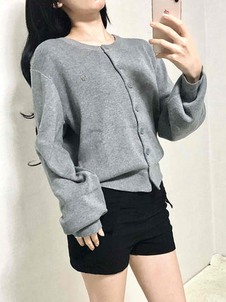 Soft Balloon Sleeve Round Neck Knit Cardigan