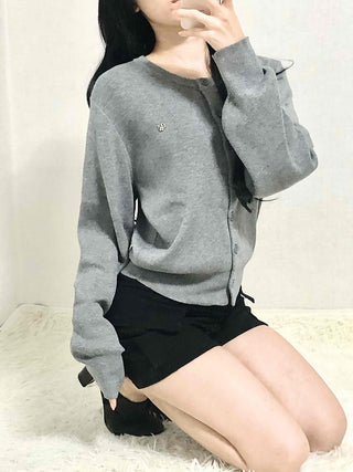 Soft Balloon Sleeve Round Neck Knit Cardigan