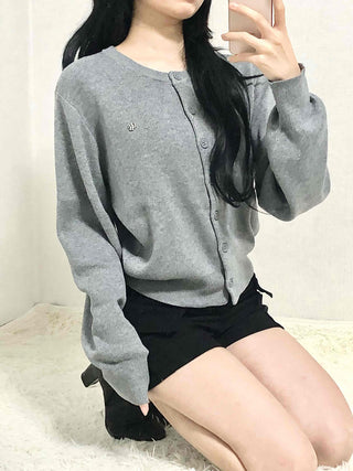 Soft Balloon Sleeve Round Neck Knit Cardigan