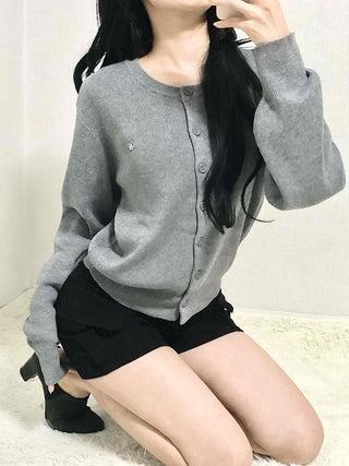 Soft Balloon Sleeve Round Neck Knit Cardigan