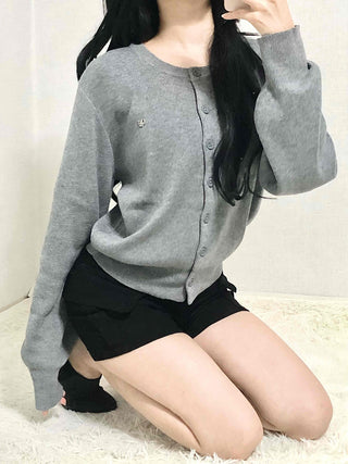 Soft Balloon Sleeve Round Neck Knit Cardigan