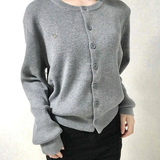 Soft Balloon Sleeve Round Neck Knit Cardigan