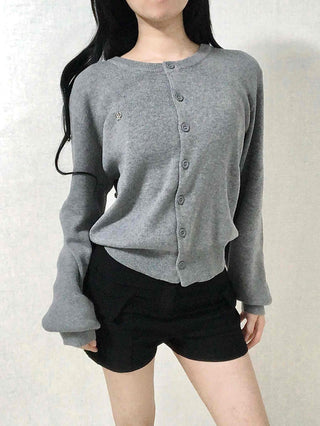 Soft Balloon Sleeve Round Neck Knit Cardigan