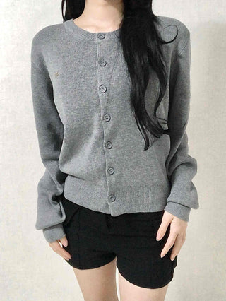Soft Balloon Sleeve Round Neck Knit Cardigan