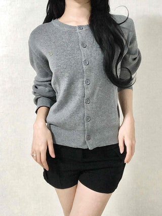 Soft Balloon Sleeve Round Neck Knit Cardigan