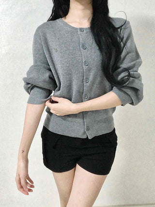 Soft Balloon Sleeve Round Neck Knit Cardigan