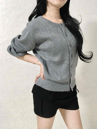 Soft Balloon Sleeve Round Neck Knit Cardigan
