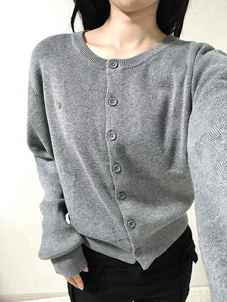 Soft Balloon Sleeve Round Neck Knit Cardigan
