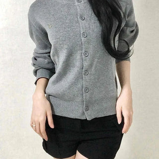 Soft Balloon Sleeve Round Neck Knit Cardigan