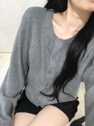 Soft Balloon Sleeve Round Neck Knit Cardigan