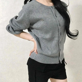 Soft Balloon Sleeve Round Neck Knit Cardigan