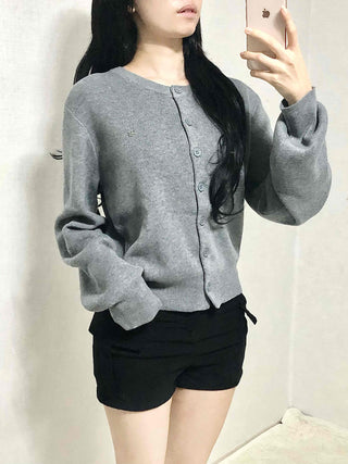 Soft Balloon Sleeve Round Neck Knit Cardigan