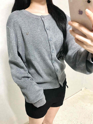 Soft Balloon Sleeve Round Neck Knit Cardigan