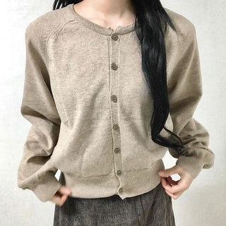 Soft Daily Round Neck Loose Fit Knit Cardigan