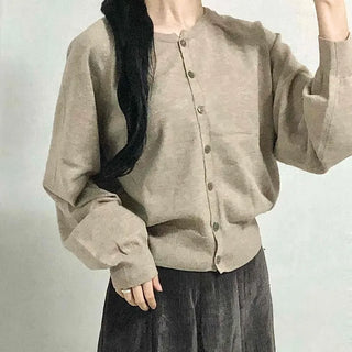 Soft Daily Round Neck Loose Fit Knit Cardigan
