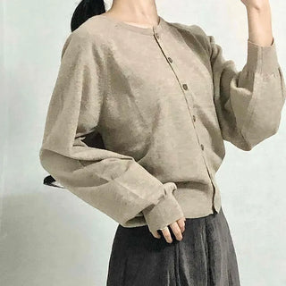Soft Daily Round Neck Loose Fit Knit Cardigan