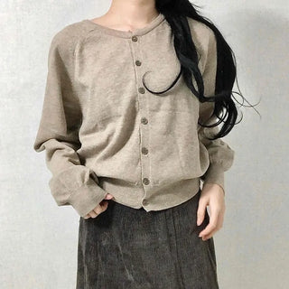 Soft Daily Round Neck Loose Fit Knit Cardigan