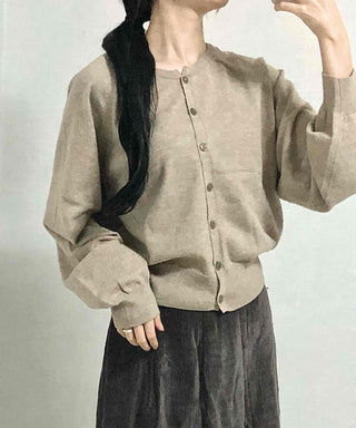 Soft Daily Round Neck Loose Fit Knit Cardigan