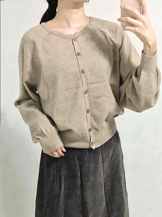 Soft Daily Round Neck Loose Fit Knit Cardigan