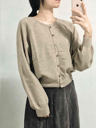 Soft Daily Round Neck Loose Fit Knit Cardigan