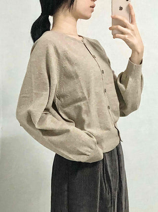 Soft Daily Round Neck Loose Fit Knit Cardigan