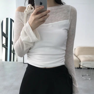 Neru See-through Ribbon Shirred Top