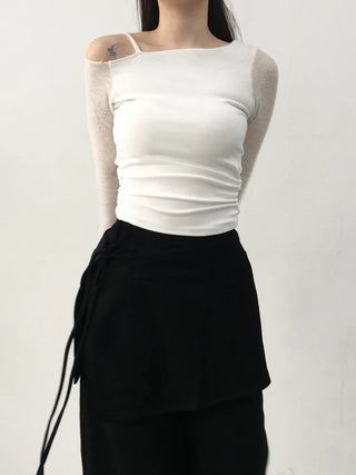 Neru See-through Ribbon Shirred Top