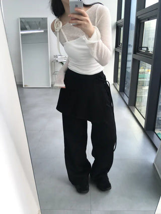 Neru See-through Ribbon Shirred Top