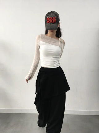 Neru See-through Ribbon Shirred Top