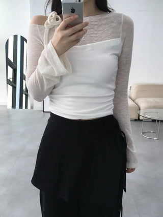 Neru See-through Ribbon Shirred Top