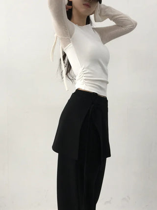 Neru See-through Ribbon Shirred Top